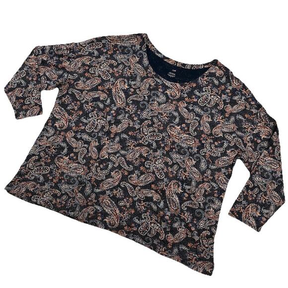 J Jill Simply Supima Scoop Neck Tunic Womens 4X Floral Paisley Boho Dark Cottage - Picture 2 of 16